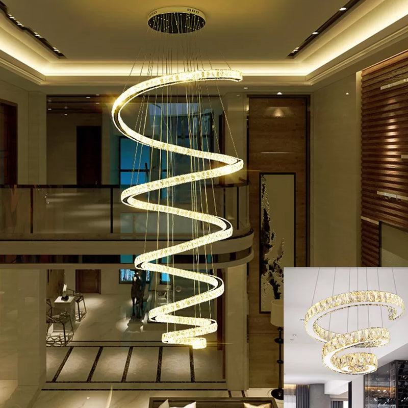 Spiral Chandelier Lamp Minimal Clear Crystal LED Pendant Light Kit for Living Room Clearhalo 'Ceiling Lights' 'Chandeliers' 'Clear' 'Industrial' 'Modern Chandeliers' 'Modern' 'Tiffany' 'Traditional Chandeliers' Lighting' 2025078