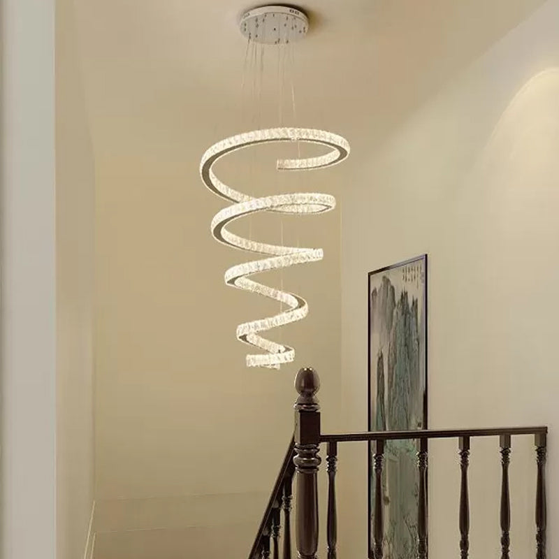 Spiral Chandelier Lamp Minimal Clear Crystal LED Pendant Light Kit for Living Room Clear 31.5" Clearhalo 'Ceiling Lights' 'Chandeliers' 'Clear' 'Industrial' 'Modern Chandeliers' 'Modern' 'Tiffany' 'Traditional Chandeliers' Lighting' 2025084