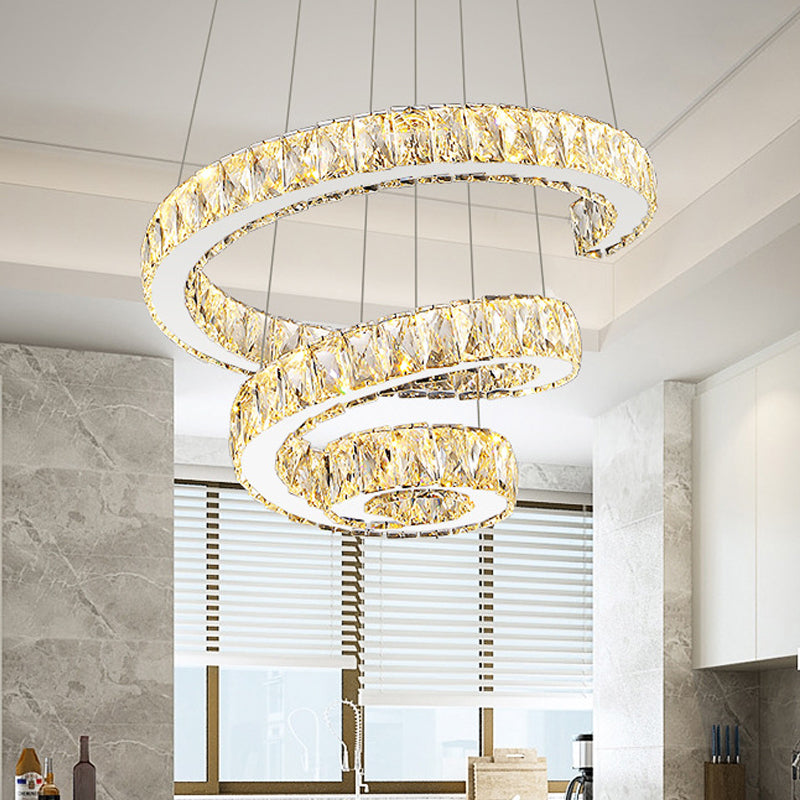 Spiral Chandelier Lamp Minimal Clear Crystal LED Pendant Light Kit for Living Room Clear 18" Clearhalo 'Ceiling Lights' 'Chandeliers' 'Clear' 'Industrial' 'Modern Chandeliers' 'Modern' 'Tiffany' 'Traditional Chandeliers' Lighting' 2025088