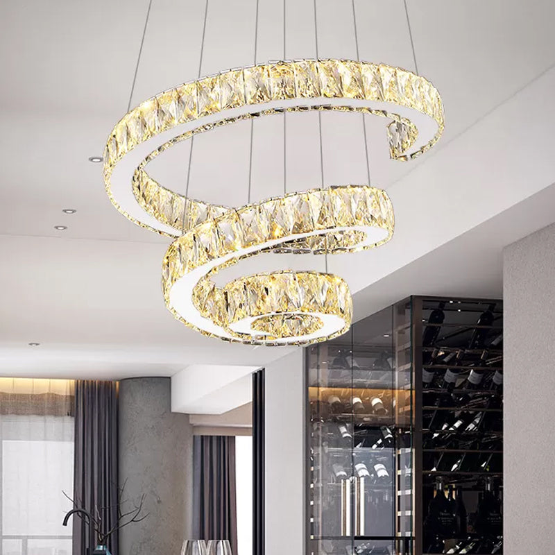 Spiral Chandelier Lamp Minimal Clear Crystal LED Pendant Light Kit for Living Room Clear 23.5" Clearhalo 'Ceiling Lights' 'Chandeliers' 'Clear' 'Industrial' 'Modern Chandeliers' 'Modern' 'Tiffany' 'Traditional Chandeliers' Lighting' 2025091