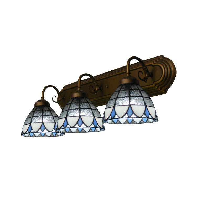 Dome Wall Mount Light with Curved/Arc Arm 3 Lights Stained Glass Vintage Vanity Light for Bathroom Clearhalo 'Industrial' 'Middle century wall lights' 'Tiffany wall lights' 'Tiffany' 'Wall Lamps & Sconces' 'Wall Lights' Lighting' 20251