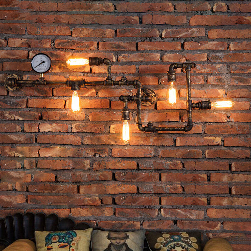 Piping Restaurant Wall Lamp Sconce Cyberpunk Metallic Rust Wall Mount Lighting with Bare Bulb Design Rust B Clearhalo 'Art deco wall lights' 'Cast Iron' 'Glass' 'Industrial wall lights' 'Industrial' 'Middle century wall lights' 'Modern' 'Rustic wall lights' 'Tiffany' 'Traditional wall lights' 'Wall Lamps & Sconces' 'Wall Lights' Lighting' 2025135