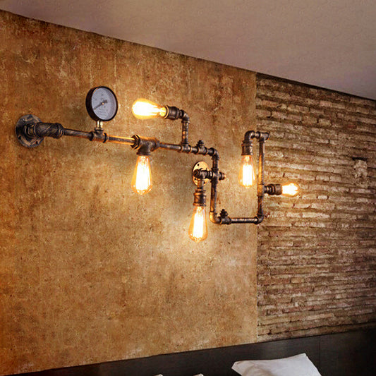 Piping Restaurant Wall Lamp Sconce Cyberpunk Metallic Rust Wall Mount Lighting with Bare Bulb Design Clearhalo 'Art deco wall lights' 'Cast Iron' 'Glass' 'Industrial wall lights' 'Industrial' 'Middle century wall lights' 'Modern' 'Rustic wall lights' 'Tiffany' 'Traditional wall lights' 'Wall Lamps & Sconces' 'Wall Lights' Lighting' 2025136