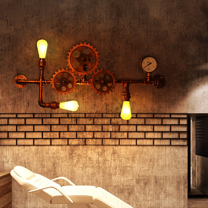 Piping Restaurant Wall Lamp Sconce Cyberpunk Metallic Rust Wall Mount Lighting with Bare Bulb Design Rust A Clearhalo 'Art deco wall lights' 'Cast Iron' 'Glass' 'Industrial wall lights' 'Industrial' 'Middle century wall lights' 'Modern' 'Rustic wall lights' 'Tiffany' 'Traditional wall lights' 'Wall Lamps & Sconces' 'Wall Lights' Lighting' 2025137
