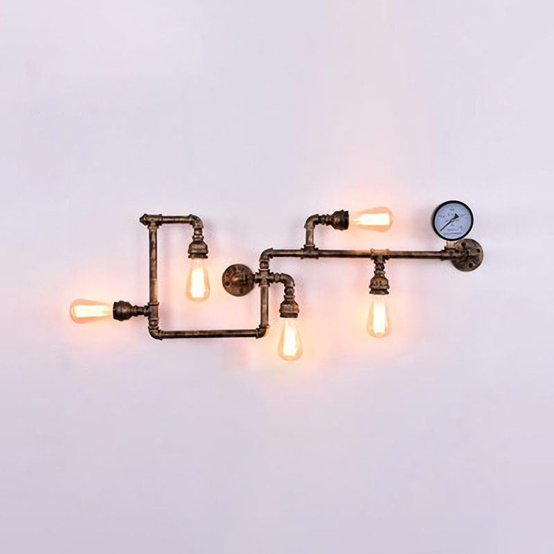 Bronze Wall Sconce Light Steampunk Wrought Iron Maze Shaped Wall Lighting Ideas with Gauge Decoration 5.0 Bronze Clearhalo 'Art deco wall lights' 'Cast Iron' 'Glass' 'Industrial wall lights' 'Industrial' 'Middle century wall lights' 'Modern' 'Rustic wall lights' 'Tiffany' 'Traditional wall lights' 'Wall Lamps & Sconces' 'Wall Lights' Lighting' 2025142