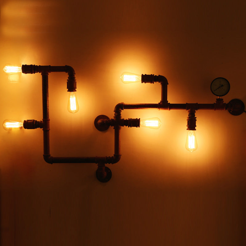 Bronze Wall Sconce Light Steampunk Wrought Iron Maze Shaped Wall Lighting Ideas with Gauge Decoration 6.0 Bronze Clearhalo 'Art deco wall lights' 'Cast Iron' 'Glass' 'Industrial wall lights' 'Industrial' 'Middle century wall lights' 'Modern' 'Rustic wall lights' 'Tiffany' 'Traditional wall lights' 'Wall Lamps & Sconces' 'Wall Lights' Lighting' 2025144