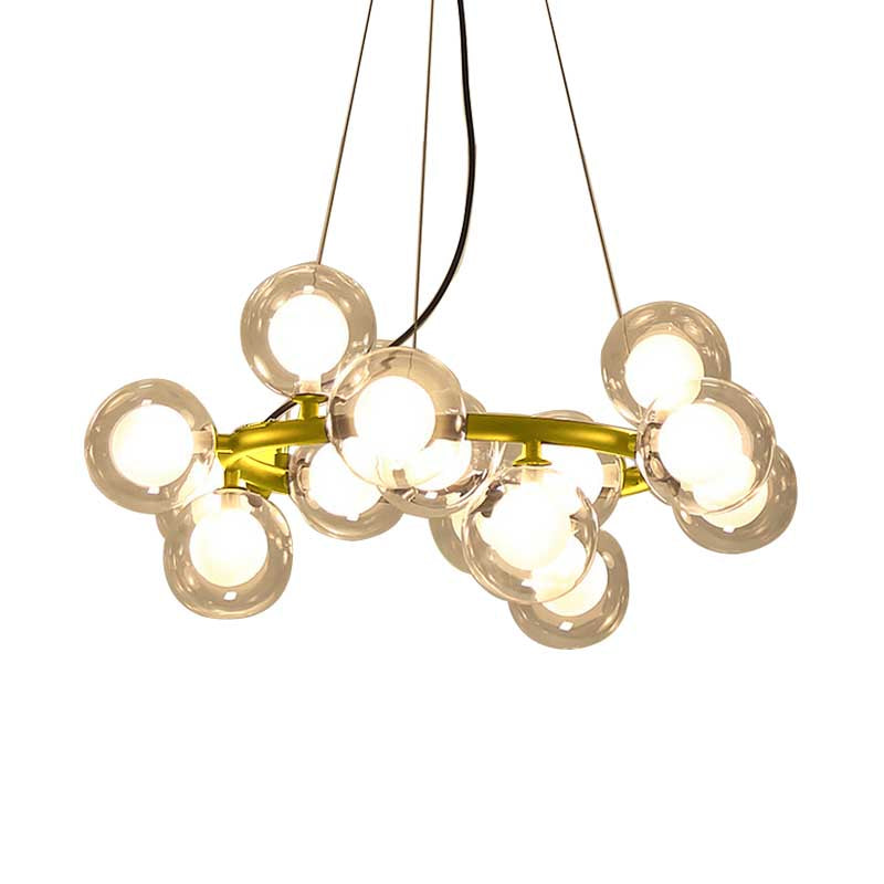 Global Shade Ceiling Light Fixture Modernist Glass 15/25 Bulbs Black/Gold Finish Chandelier Lamp with Metal Ring Clearhalo 'Ceiling Lights' 'Chandeliers' 'Glass shade' 'Glass' 'Modern Chandeliers' 'Modern' Lighting' 202517