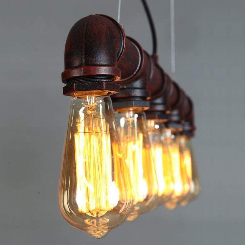 5 Heads Elongated Pipe Island Lamp Farmhouse Metallic Pendant Light Fixture for Dining Room Clearhalo 'Ceiling Lights' 'Island Lights' Lighting' 2025176