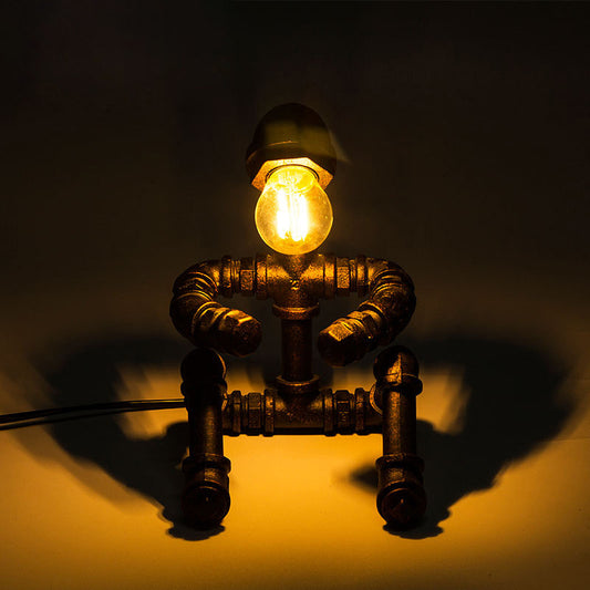 Iron Sitting Robot Table Lamp Steampunk 1-Head Bedroom Nightstand Lighting in Bronze Clearhalo 'Lamps' 'Table Lamps' Lighting' 2025187