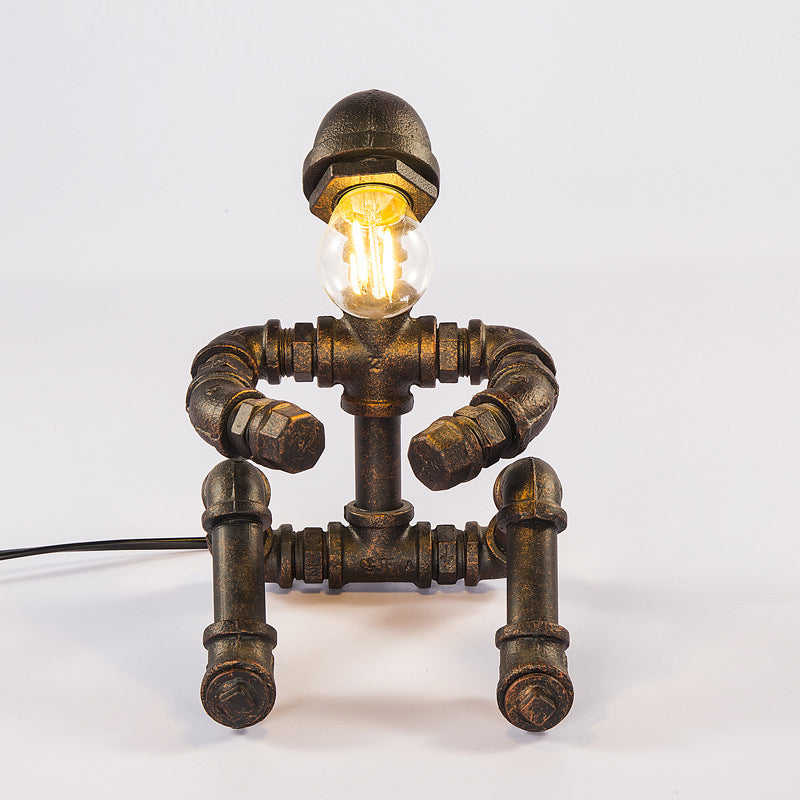 Iron Sitting Robot Table Lamp Steampunk 1-Head Bedroom Nightstand Lighting in Bronze Clearhalo 'Lamps' 'Table Lamps' Lighting' 2025188