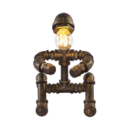 Iron Sitting Robot Table Lamp Steampunk 1-Head Bedroom Nightstand Lighting in Bronze Clearhalo 'Lamps' 'Table Lamps' Lighting' 2025189