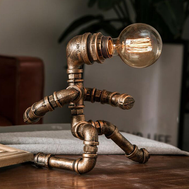 1 Head Table Light Factory Piping Robot Wrought Iron Night Lighting in Brass Clearhalo 'Lamps' 'Table Lamps' Lighting' 2025191