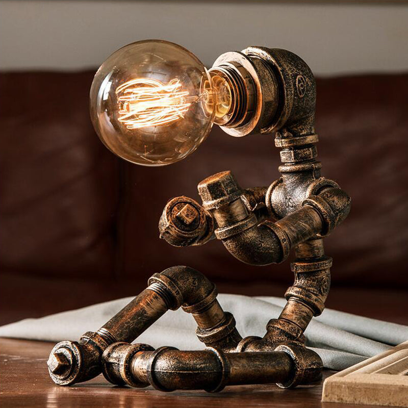 1 Head Table Light Factory Piping Robot Wrought Iron Night Lighting in Brass Brass B Clearhalo 'Lamps' 'Table Lamps' Lighting' 2025192