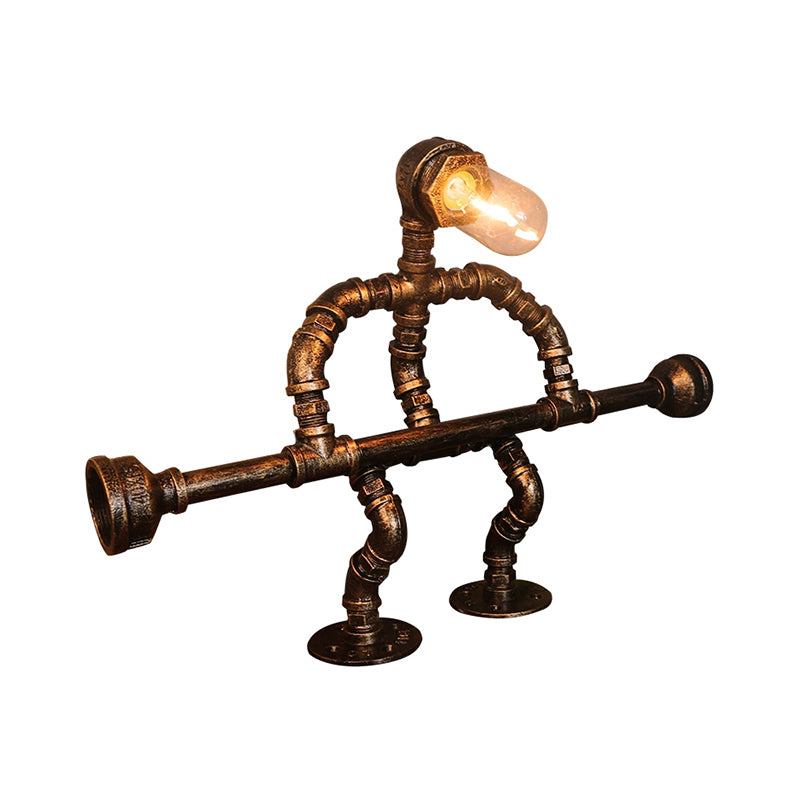 Pipe Man Bedroom Night Light Warehouse Metallic 1 Bulb Brass Nightstand Lamp Brass E Clearhalo 'Lamps' 'Table Lamps' Lighting' 2025198