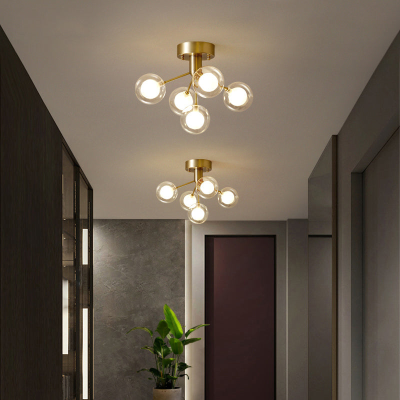 Molecular Semi Flush Light Modernist Dual Glass 5 Lights Close to Ceiling Lamp for Corridor Clearhalo 'Ceiling Lights' 'Close To Ceiling Lights' 'Close to ceiling' 'Semi-flushmount' Lighting' 2025217