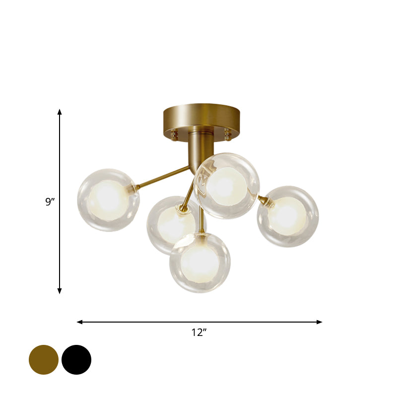 Molecular Semi Flush Light Modernist Dual Glass 5 Lights Close to Ceiling Lamp for Corridor Clearhalo 'Ceiling Lights' 'Close To Ceiling Lights' 'Close to ceiling' 'Semi-flushmount' Lighting' 2025220