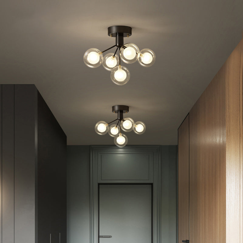 Molecular Semi Flush Light Modernist Dual Glass 5 Lights Close to Ceiling Lamp for Corridor Black Clearhalo 'Ceiling Lights' 'Close To Ceiling Lights' 'Close to ceiling' 'Semi-flushmount' Lighting' 2025221