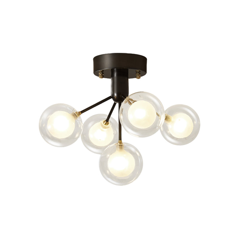 Molecular Semi Flush Light Modernist Dual Glass 5 Lights Close to Ceiling Lamp for Corridor Clearhalo 'Ceiling Lights' 'Close To Ceiling Lights' 'Close to ceiling' 'Semi-flushmount' Lighting' 2025223