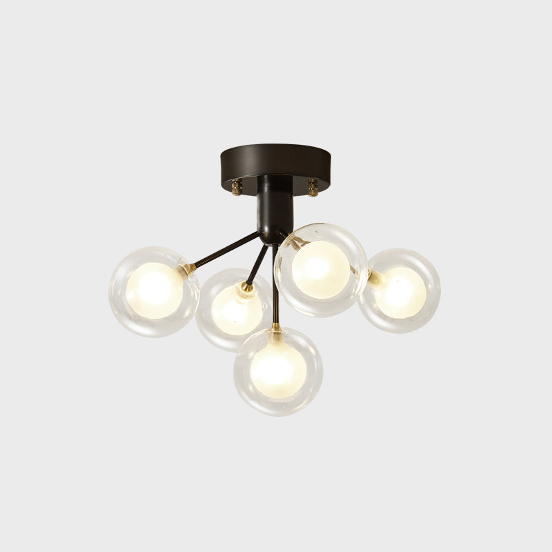 Molecular Semi Flush Light Modernist Dual Glass 5 Lights Close to Ceiling Lamp for Corridor Clearhalo 'Ceiling Lights' 'Close To Ceiling Lights' 'Close to ceiling' 'Semi-flushmount' Lighting' 2025224