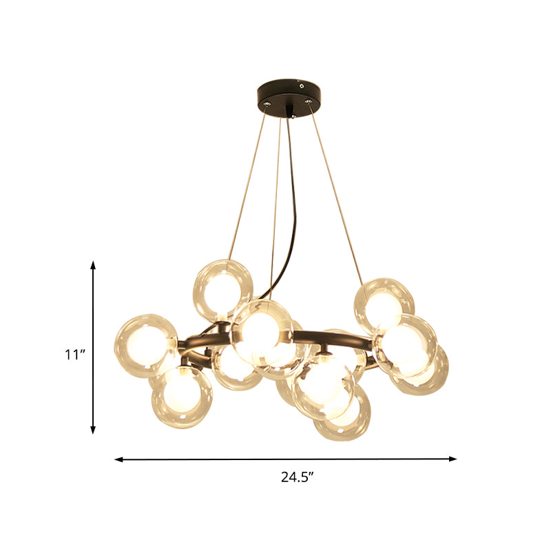 Global Shade Ceiling Light Fixture Modernist Glass 15/25 Bulbs Black/Gold Finish Chandelier Lamp with Metal Ring Clearhalo 'Ceiling Lights' 'Chandeliers' 'Glass shade' 'Glass' 'Modern Chandeliers' 'Modern' Lighting' 202524