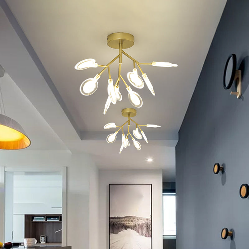 Contemporary 9 Heads Ceiling Lamp Gold Leaf Semi Flush Mount Light with Acrylic Shade for Porch Clearhalo 'Ceiling Lights' 'Close To Ceiling Lights' 'Close to ceiling' 'Semi-flushmount' Lighting' 2025253