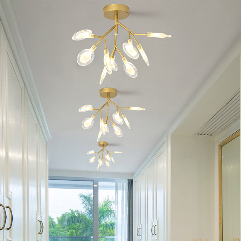 Contemporary 9 Heads Ceiling Lamp Gold Leaf Semi Flush Mount Light with Acrylic Shade for Porch Clearhalo 'Ceiling Lights' 'Close To Ceiling Lights' 'Close to ceiling' 'Semi-flushmount' Lighting' 2025254