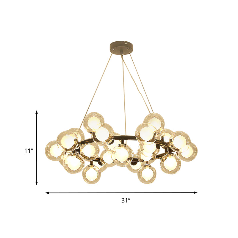Global Shade Ceiling Light Fixture Modernist Glass 15/25 Bulbs Black/Gold Finish Chandelier Lamp with Metal Ring Clearhalo 'Ceiling Lights' 'Chandeliers' 'Glass shade' 'Glass' 'Modern Chandeliers' 'Modern' Lighting' 202528