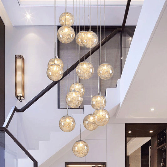 Clear Glass Spherical Multi Light Pendant Simplicity Chrome Hanging Lamp Kit for Stairs 15 Chrome Clearhalo 'Ceiling Lights' 'Modern Pendants' 'Modern' 'Pendant Lights' 'Pendants' Lighting' 2025333
