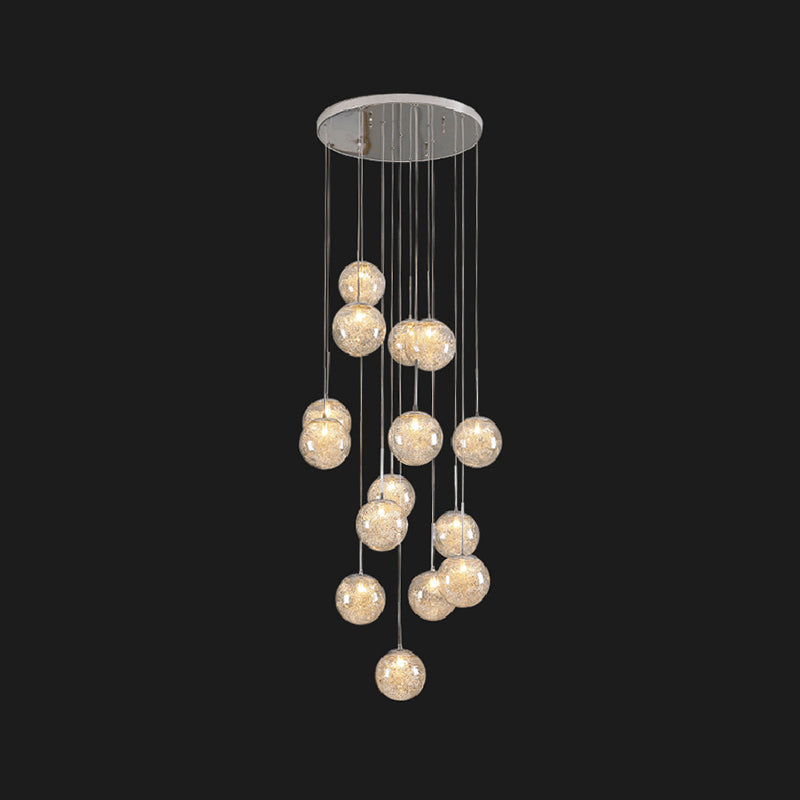 Clear Glass Spherical Multi Light Pendant Simplicity Chrome Hanging Lamp Kit for Stairs Clearhalo 'Ceiling Lights' 'Modern Pendants' 'Modern' 'Pendant Lights' 'Pendants' Lighting' 2025335