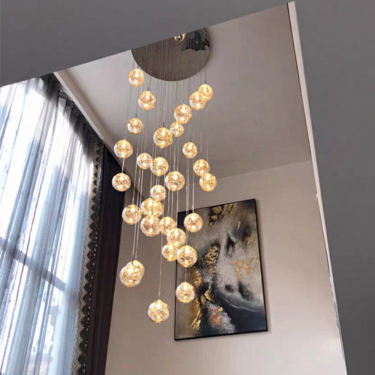Clear Glass Spherical Multi Light Pendant Simplicity Chrome Hanging Lamp Kit for Stairs 30 Chrome Clearhalo 'Ceiling Lights' 'Modern Pendants' 'Modern' 'Pendant Lights' 'Pendants' Lighting' 2025336