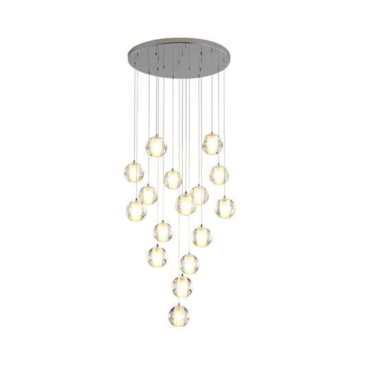 Global Multi Pendant Modern Clear Seedy Crystal Chrome Ceiling Suspension Lamp for Stairs 16 Clear Clearhalo 'Ceiling Lights' 'Modern Pendants' 'Modern' 'Pendant Lights' 'Pendants' Lighting' 2025338