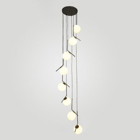 Minimalist Sphere Multi Light Pendant Opal Glass Living Room Suspension Lamp with Metal Arm 8 Black Clearhalo 'Ceiling Lights' 'Modern Pendants' 'Modern' 'Pendant Lights' 'Pendants' Lighting' 2025361