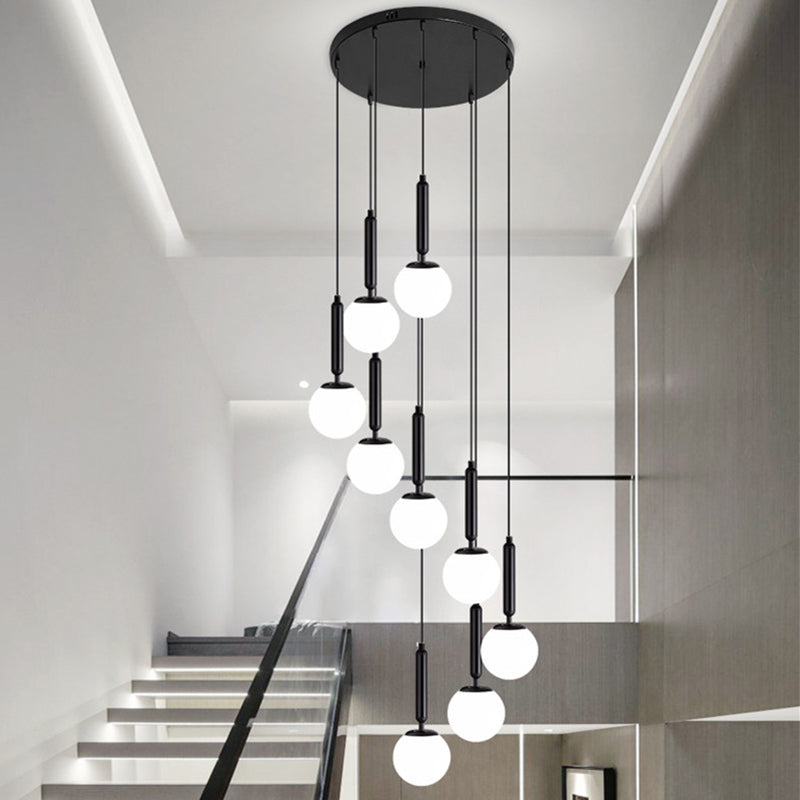 Opal Glass Global Multiple Hanging Light Simplicity Suspension Lighting for Stairs Clearhalo 'Ceiling Lights' 'Modern Pendants' 'Modern' 'Pendant Lights' 'Pendants' Lighting' 2025394