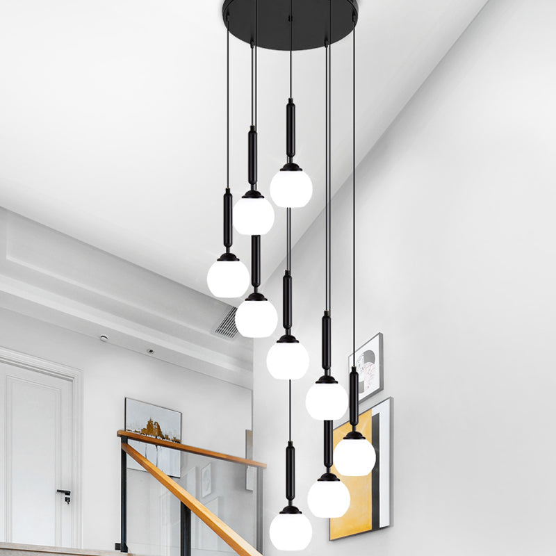 Opal Glass Global Multiple Hanging Light Simplicity Suspension Lighting for Stairs Clearhalo 'Ceiling Lights' 'Modern Pendants' 'Modern' 'Pendant Lights' 'Pendants' Lighting' 2025395