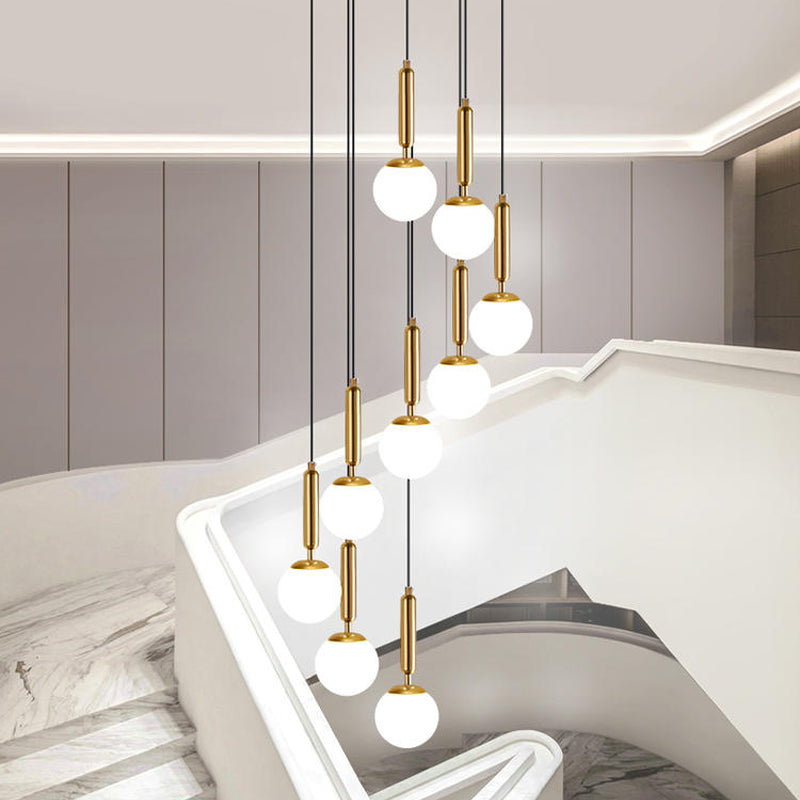 Opal Glass Global Multiple Hanging Light Simplicity Suspension Lighting for Stairs Clearhalo 'Ceiling Lights' 'Modern Pendants' 'Modern' 'Pendant Lights' 'Pendants' Lighting' 2025399
