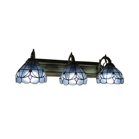 Dome Wall Mount Light with Curved/Arc Arm 3 Lights Stained Glass Vintage Vanity Light for Bathroom Clearhalo 'Industrial' 'Middle century wall lights' 'Tiffany wall lights' 'Tiffany' 'Wall Lamps & Sconces' 'Wall Lights' Lighting' 20254