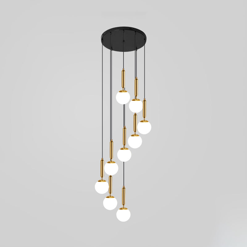 Opal Glass Global Multiple Hanging Light Simplicity Suspension Lighting for Stairs Clearhalo 'Ceiling Lights' 'Modern Pendants' 'Modern' 'Pendant Lights' 'Pendants' Lighting' 2025401