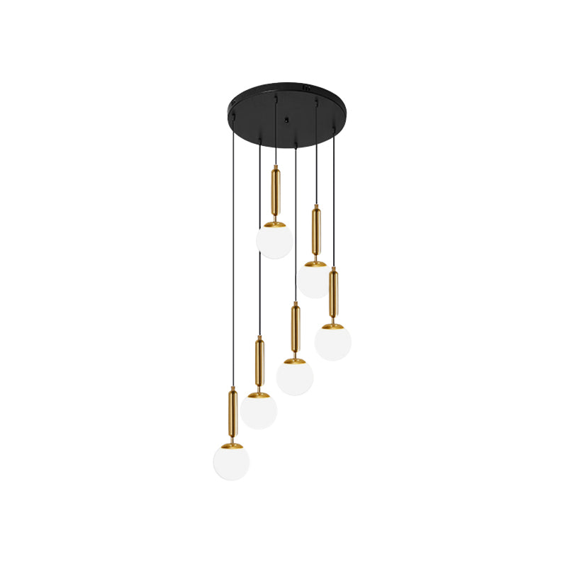 Opal Glass Global Multiple Hanging Light Simplicity Suspension Lighting for Stairs 6 Gold Clearhalo 'Ceiling Lights' 'Modern Pendants' 'Modern' 'Pendant Lights' 'Pendants' Lighting' 2025406