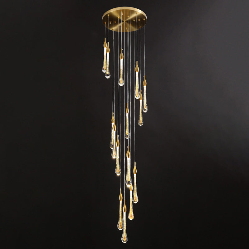 Droplet Stairs Multi Pendant Light Water Glass Modernism Hanging Lamp Kit in Gold Clearhalo 'Ceiling Lights' 'Modern Pendants' 'Modern' 'Pendant Lights' 'Pendants' Lighting' 2025472