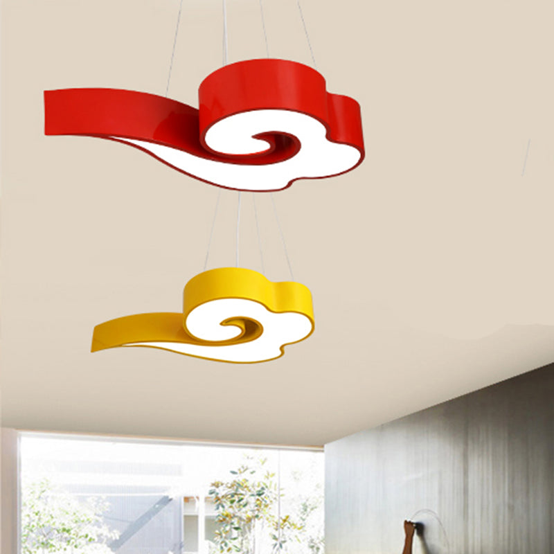 18"/22.5" Wide Cloud Ceiling Chandelier Macaron Acrylic LED Hanging Light in Red/Yellow/Blue/Green for Children Room, Third Gear/White Light Red Clearhalo 'Ceiling Lights' 'Pendant Lights' 'Pendants' Lighting' 202547_18187fef-f74b-4e90-a1e5-ede7e81c7f2f