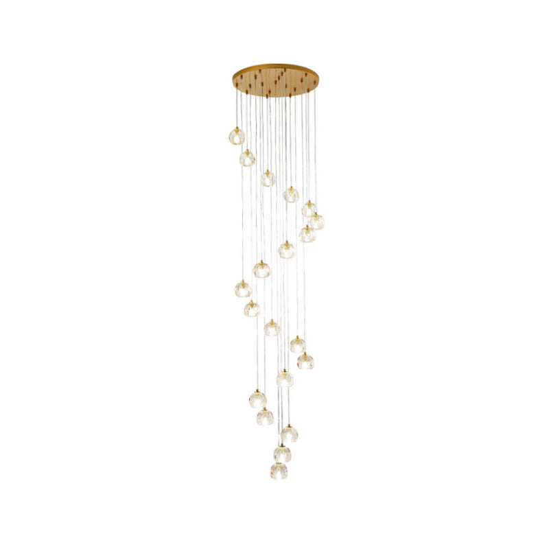 Ball Clear Glass Multi Pendant Modern Style Gold Pendulum Light with Spiral Design for Stairs Clearhalo 'Ceiling Lights' 'Modern Pendants' 'Modern' 'Pendant Lights' 'Pendants' Lighting' 2025489