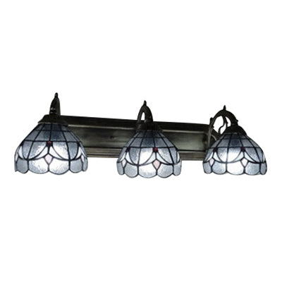 Dome Wall Mount Light with Curved/Arc Arm 3 Lights Stained Glass Vintage Vanity Light for Bathroom Clearhalo 'Industrial' 'Middle century wall lights' 'Tiffany wall lights' 'Tiffany' 'Wall Lamps & Sconces' 'Wall Lights' Lighting' 20255