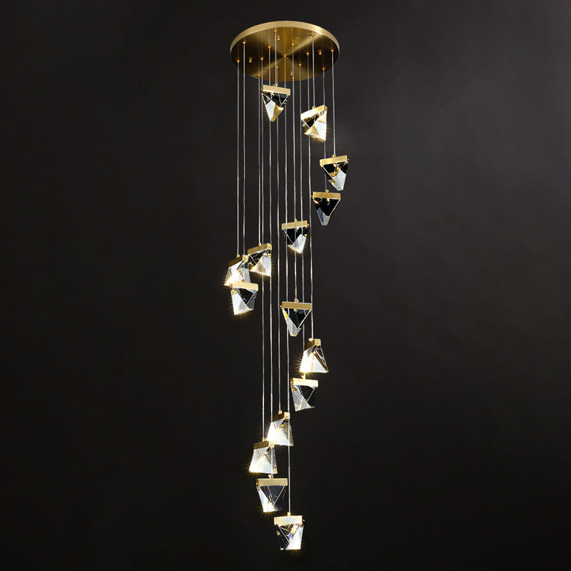 Clear Crystal Triangle Spiral Cluster Pendant Contemporary Hanging Lighting for Stairs Clearhalo 'Ceiling Lights' 'Modern Pendants' 'Modern' 'Pendant Lights' 'Pendants' Lighting' 2025551