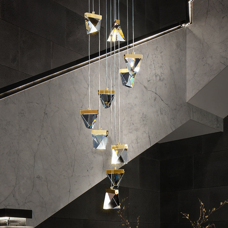 Clear Crystal Triangle Spiral Cluster Pendant Contemporary Hanging Lighting for Stairs 10 Clear Clearhalo 'Ceiling Lights' 'Modern Pendants' 'Modern' 'Pendant Lights' 'Pendants' Lighting' 2025553