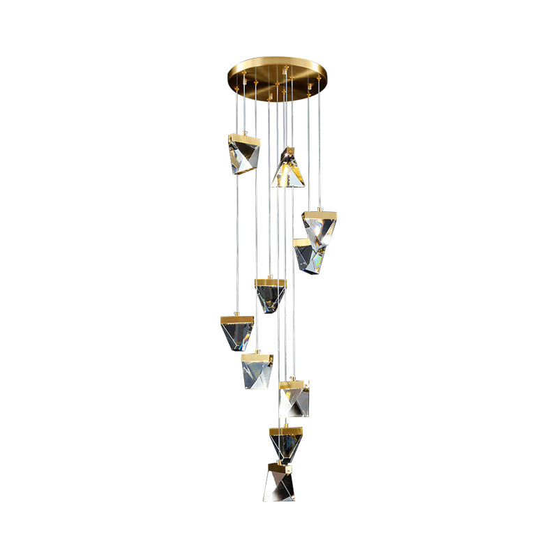 Clear Crystal Triangle Spiral Cluster Pendant Contemporary Hanging Lighting for Stairs Clearhalo 'Ceiling Lights' 'Modern Pendants' 'Modern' 'Pendant Lights' 'Pendants' Lighting' 2025554