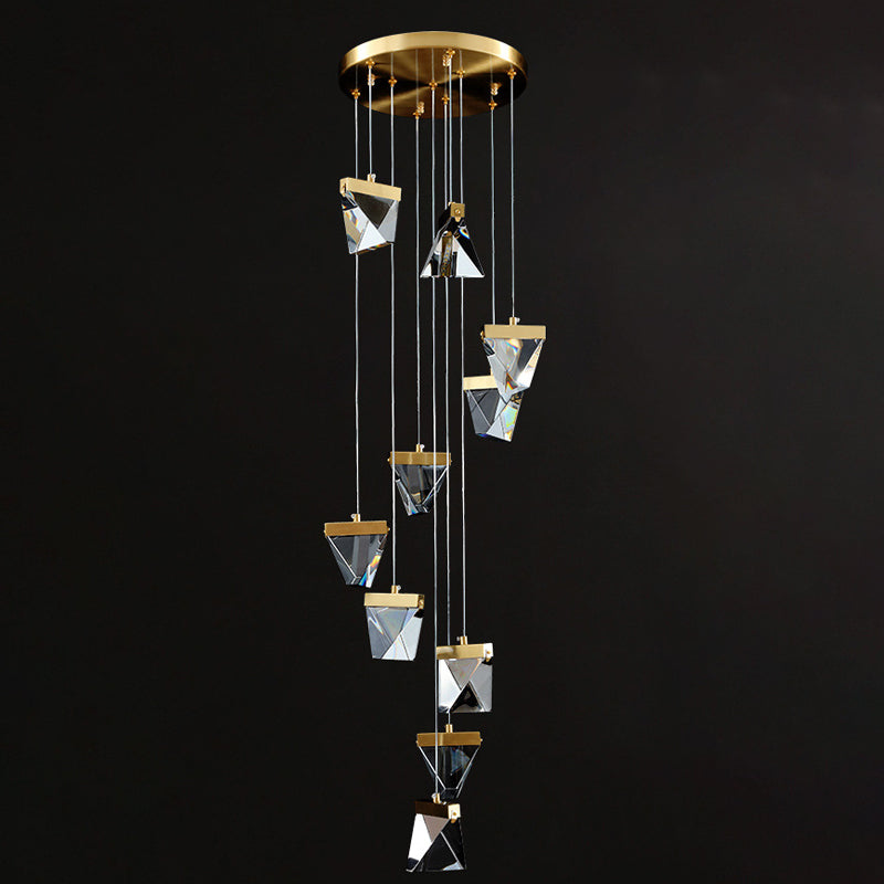 Clear Crystal Triangle Spiral Cluster Pendant Contemporary Hanging Lighting for Stairs Clearhalo 'Ceiling Lights' 'Modern Pendants' 'Modern' 'Pendant Lights' 'Pendants' Lighting' 2025555