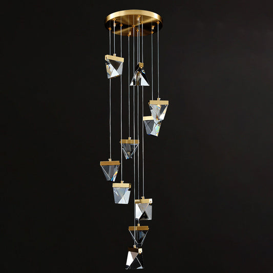 Clear Crystal Triangle Spiral Cluster Pendant Contemporary Hanging Lighting for Stairs Clearhalo 'Ceiling Lights' 'Modern Pendants' 'Modern' 'Pendant Lights' 'Pendants' Lighting' 2025555
