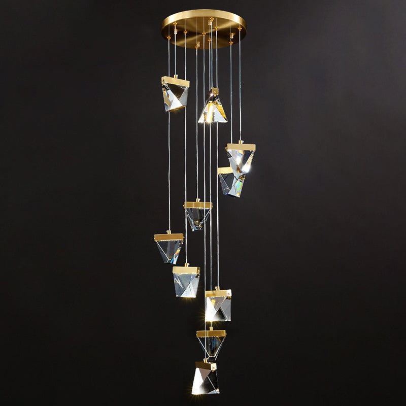 Clear Crystal Triangle Spiral Cluster Pendant Contemporary Hanging Lighting for Stairs Clearhalo 'Ceiling Lights' 'Modern Pendants' 'Modern' 'Pendant Lights' 'Pendants' Lighting' 2025556