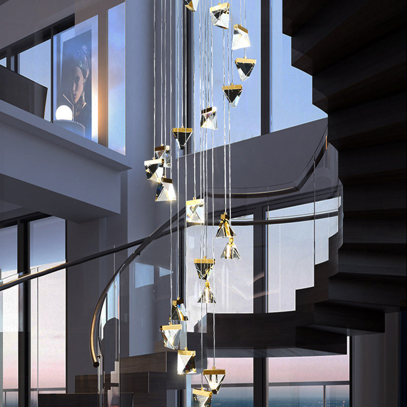Clear Crystal Triangle Spiral Cluster Pendant Contemporary Hanging Lighting for Stairs 20 Clear Clearhalo 'Ceiling Lights' 'Modern Pendants' 'Modern' 'Pendant Lights' 'Pendants' Lighting' 2025558