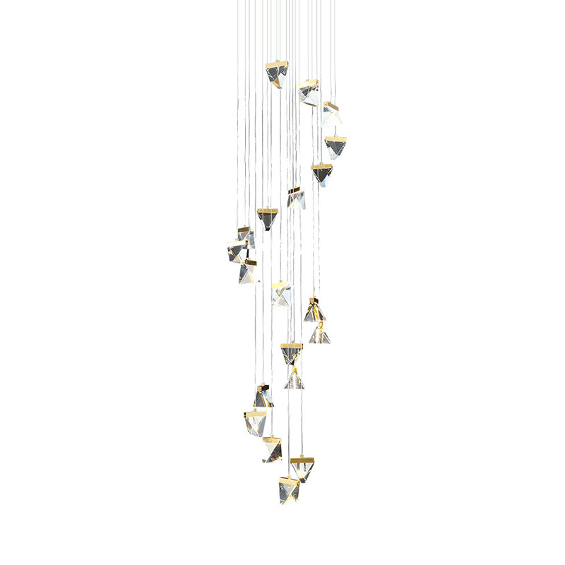Clear Crystal Triangle Spiral Cluster Pendant Contemporary Hanging Lighting for Stairs Clearhalo 'Ceiling Lights' 'Modern Pendants' 'Modern' 'Pendant Lights' 'Pendants' Lighting' 2025559